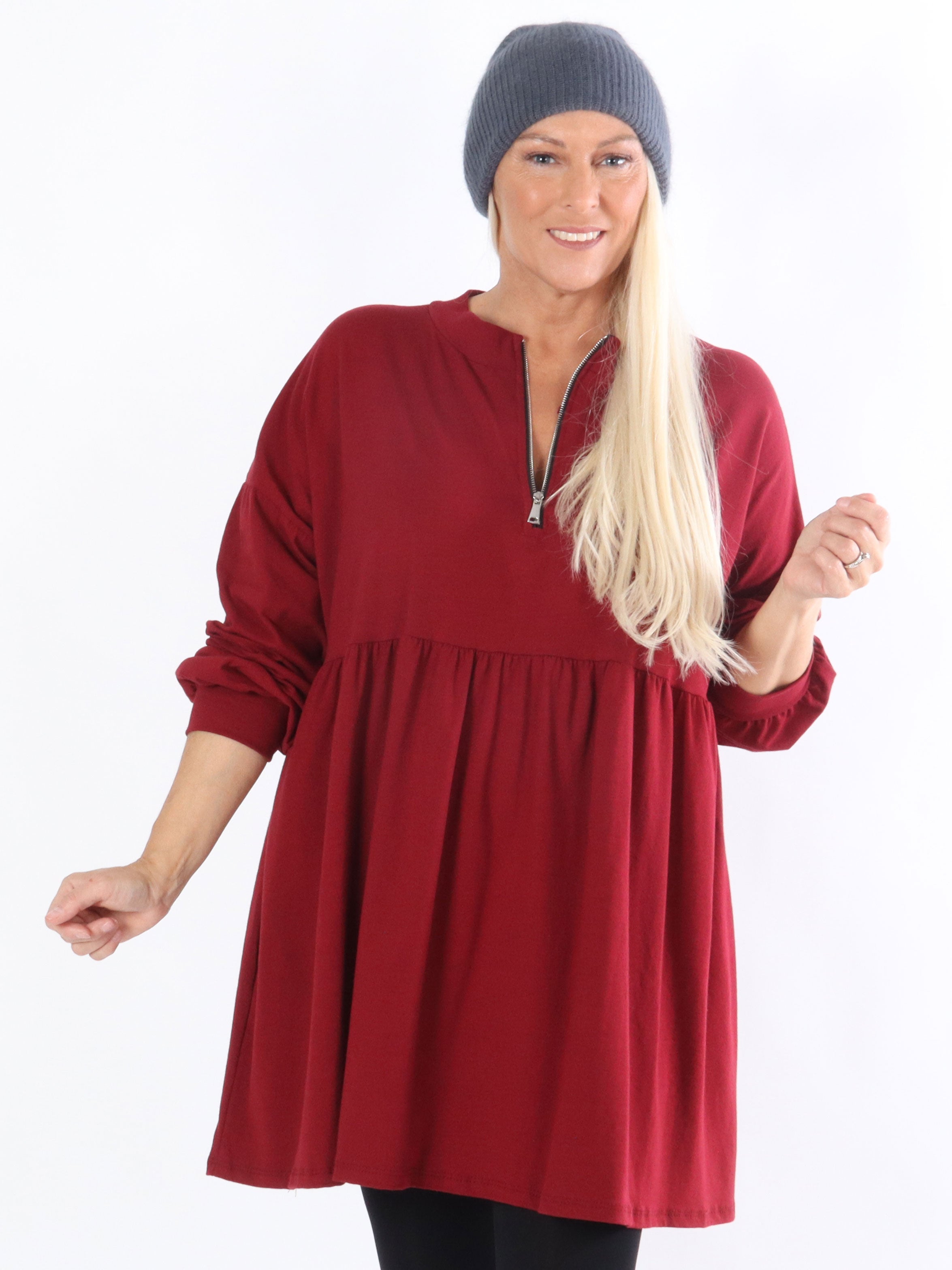 Saga - Armégrön långärmad blus med dragkedja på bröstet